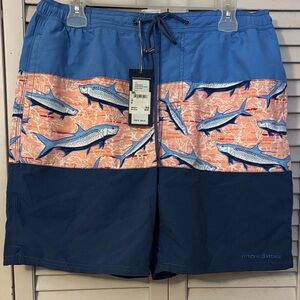 Vineyard Vines Blue Navy Coral Tarpon Print Men’s Swim Board Shorts